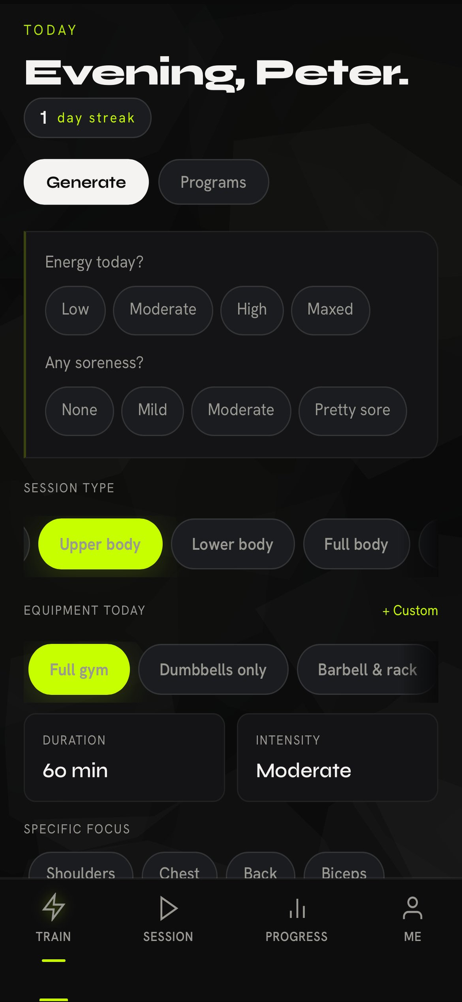 Form generate screen